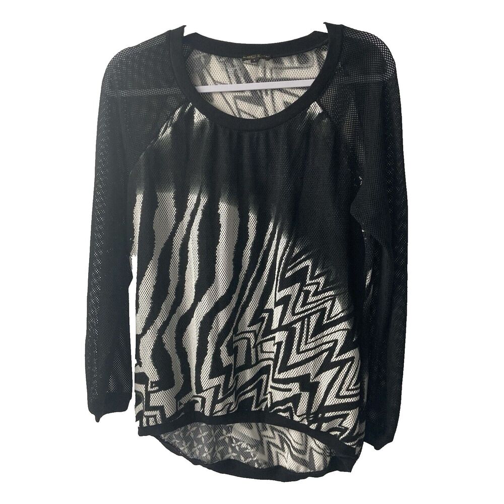 ALBERTO MAKALI black white stripe zig zag long sleeve mesh top L